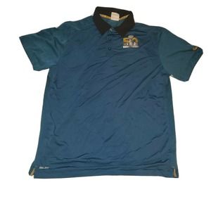 Nike Polo‎ Shirt Men Extra Large Short Sleeve Blue Super Bowl 50 Dri-Fit Casual